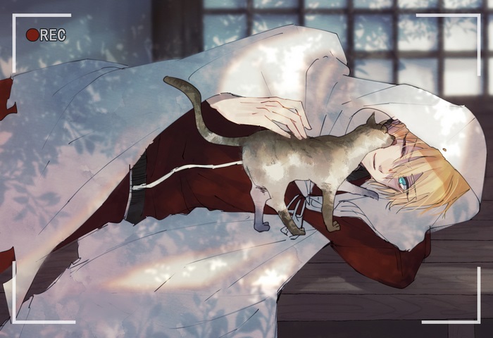 Yamanbagiri Kunihiro from Touken Ranbu with a cat