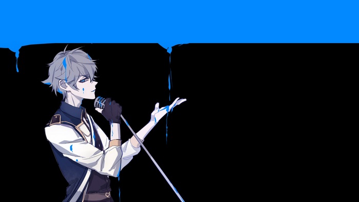 Izumi Sena singing with blue paint