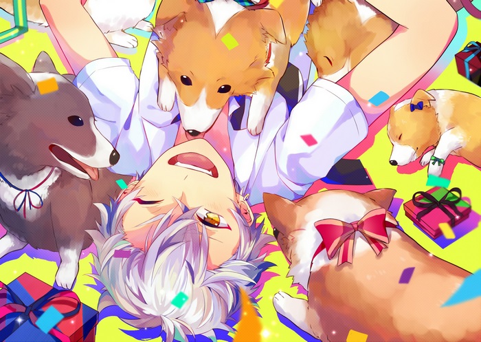 Koga Oogami from Ensemble Stars with Corgis