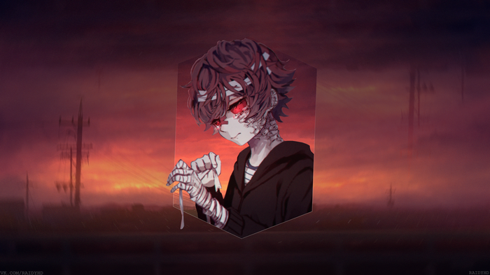 Anime Boy with Bandages and Red Eyes 4K