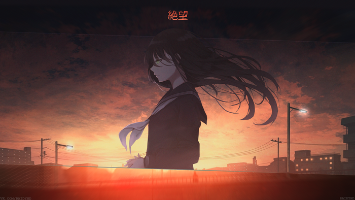 Girl with Black Hair in School Uniform at Sunset 4K