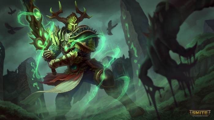 King Arthur from Smite with green energy