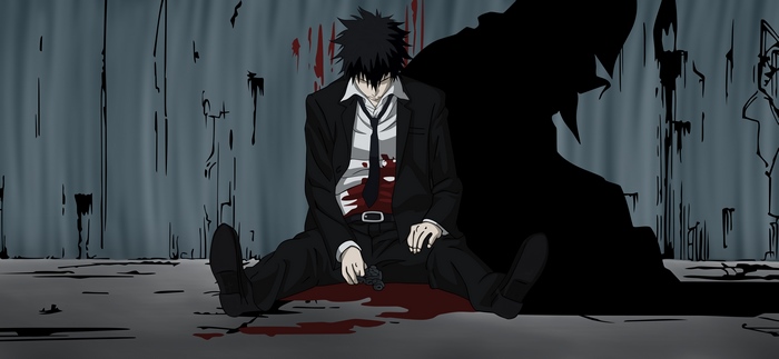 Shinya Kogami from Psycho-Pass sitting in blood