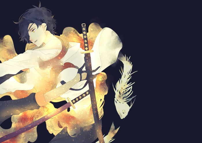 Man with swords and fish skeleton from Touken Ranbu HD