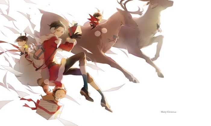 Levi Ackerman and friends with reindeer