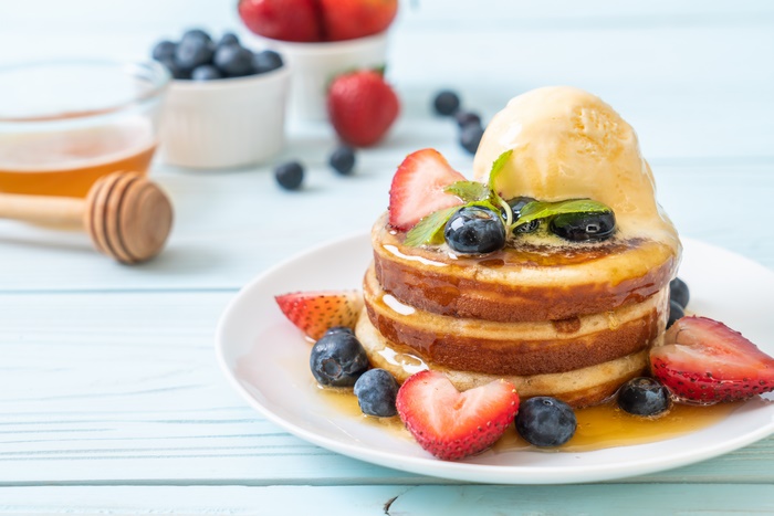 Pancakes with Berries and Ice Cream