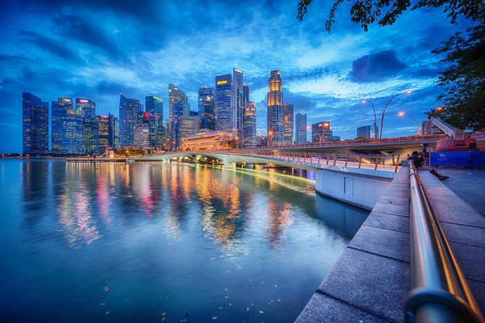 Singapore Skyline at Dusk with Marina Bay Bridge