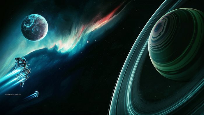 Spaceships near planets and nebula