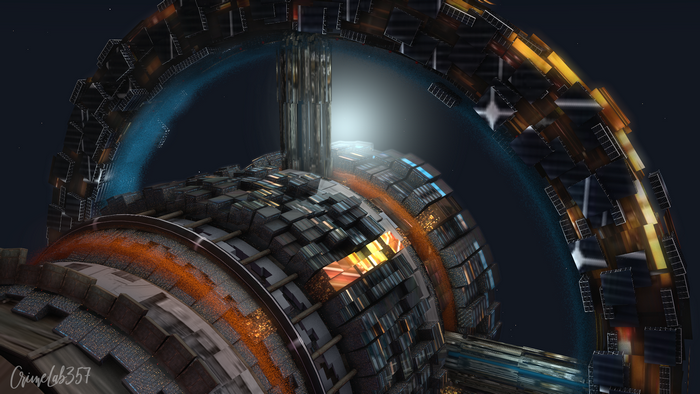 Sci-fi space station with glowing rings