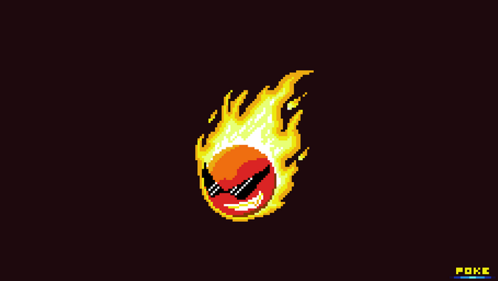 Pixel Art of a fiery Gastly with sunglasses