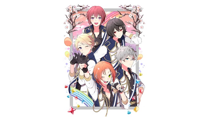 Ensemble Stars! characters in formal attire with cherry blossoms