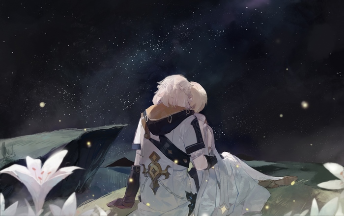 Albedo and Lumine from Genshin Impact under the stars