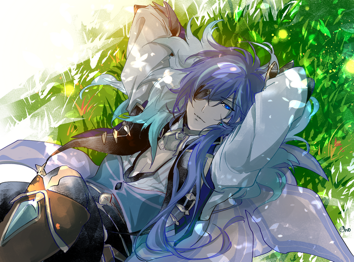 Kaeya Genshin Impact Relaxing in Grass
