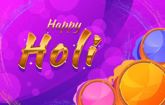 Happy Holi Golden Text with Colors
