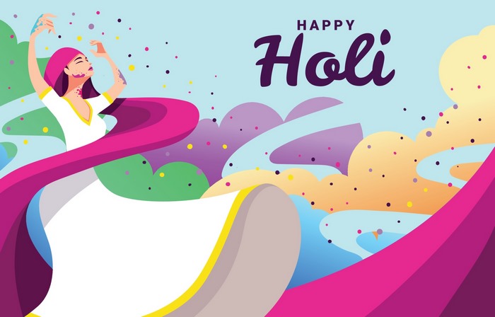 Happy Holi celebration with dancing woman