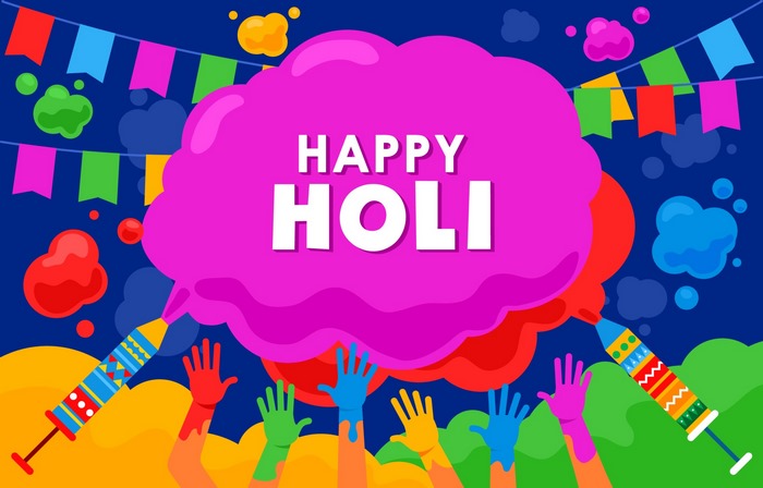 Happy Holi colorful celebration with hands and colors