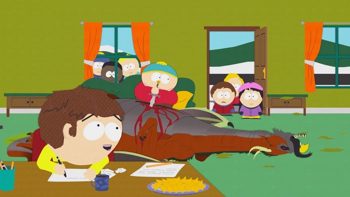 South Park: Eric Cartman and friends with a dead dragon