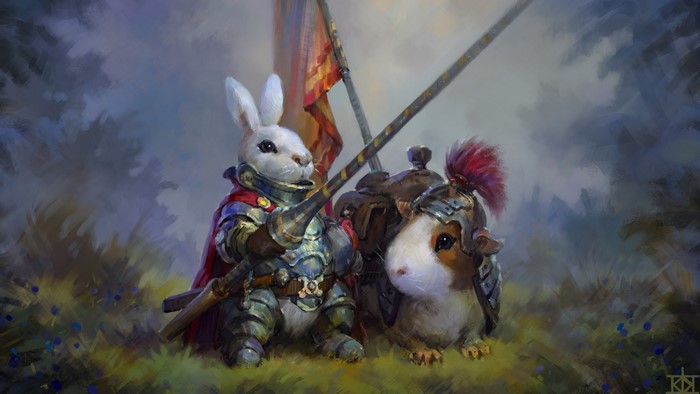 Rabbit Knight and Guinea Pig Knight with Flags