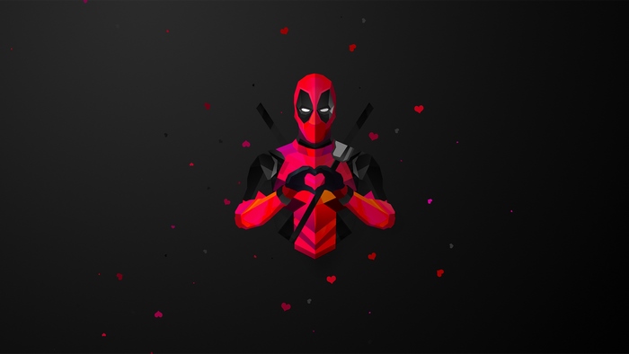 Deadpool from Marvel Comics making a heart shape