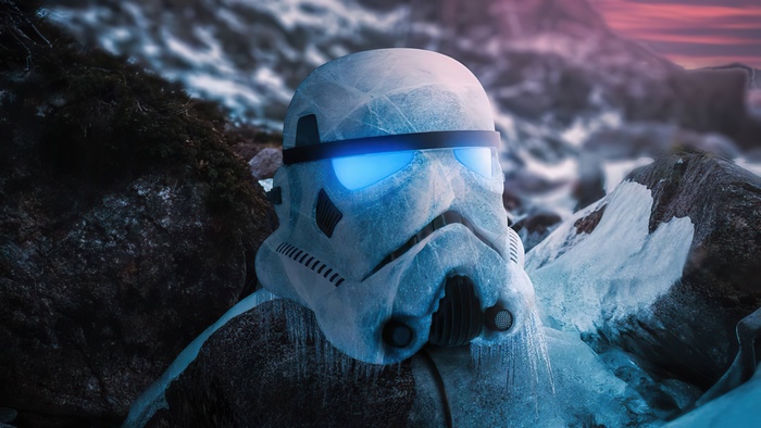 Stormtrooper Helmet with Glowing Blue Eyes 4K