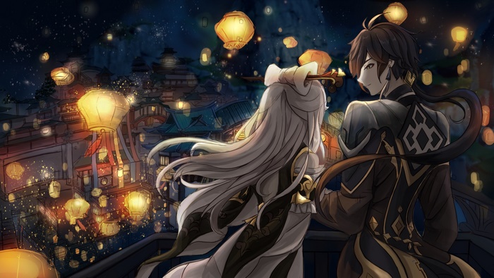 Ningguang and Zhongli Gaze Over Lantern Festival