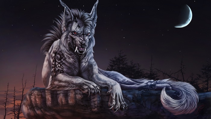 Fantasy Wolf on a Cliff at Night
