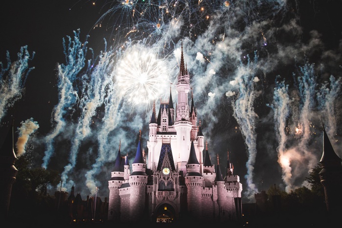 Cinderella Castle with Fireworks at Night