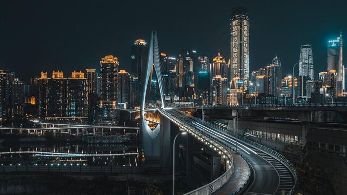 Night view of Chongqing city with bridge and skyscrapers