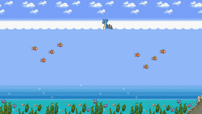 Lapras and Magikarp in Pokémon Crystal