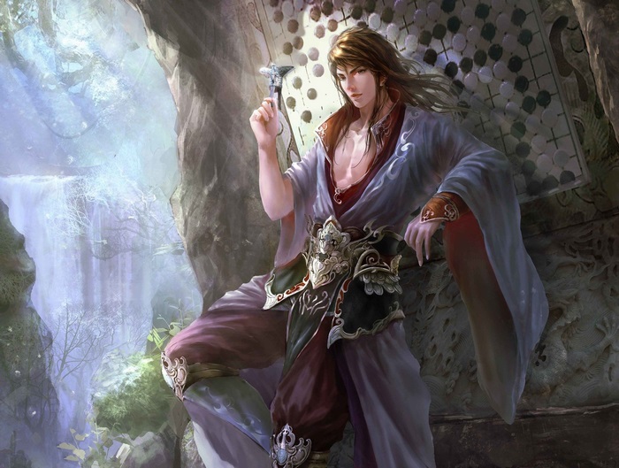 Fantasy man holding a game piece