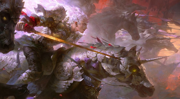 Fantasy Warrior on Armored Horse