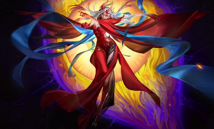 Fantasy Demon with Red and Blue Ribbons