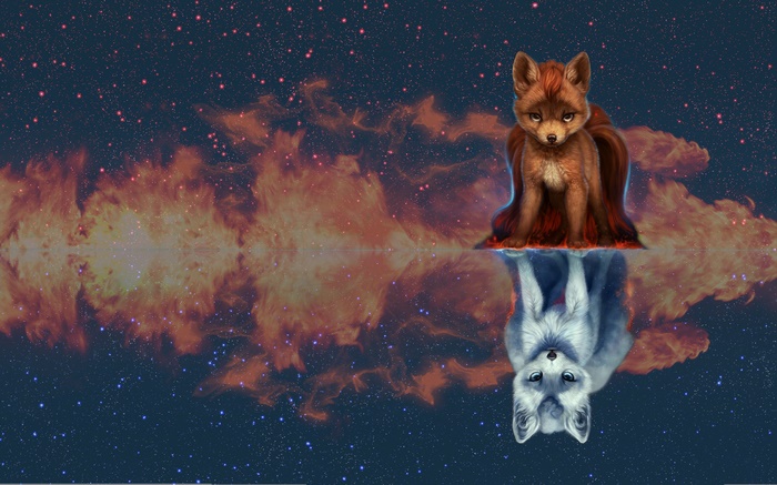 Eevee from Pokémon in a cosmic nebula