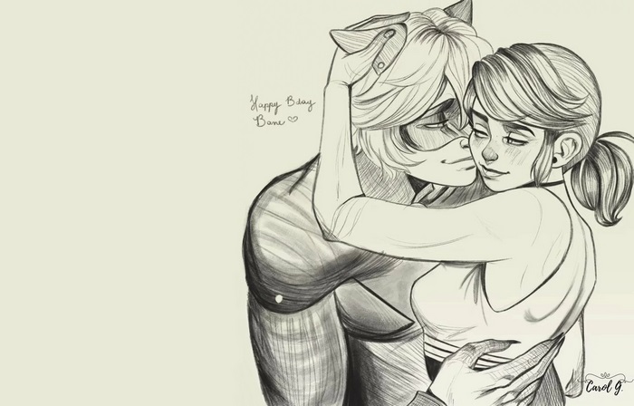 Miraculous Ladybug Romantic Embrace Sketch