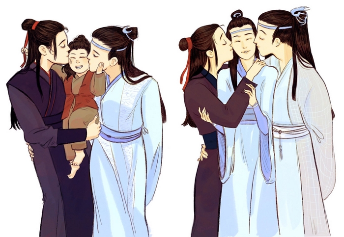 Wei Wuxian and Lan Wangji with Lan Sizhui from Mo Dao Zu Shi