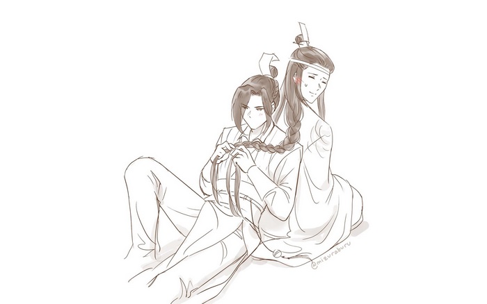 Lan Xichen braids Jiang Wanyin's hair