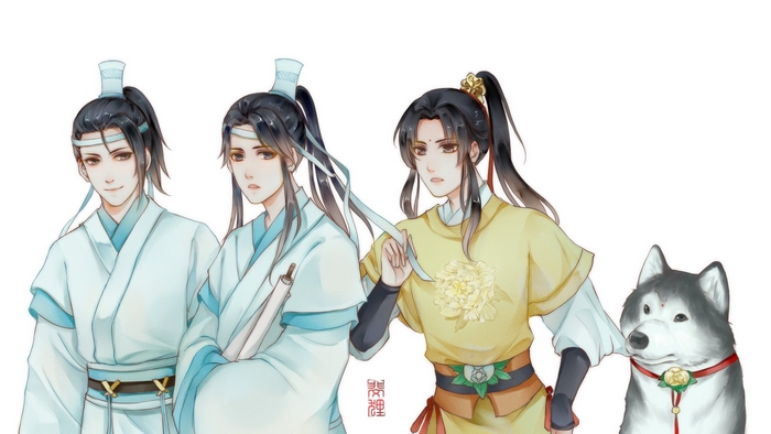 Lan Sizhui, Lan Jingyi, Jin Ling, and Fairy from Mo Dao Zu Shi