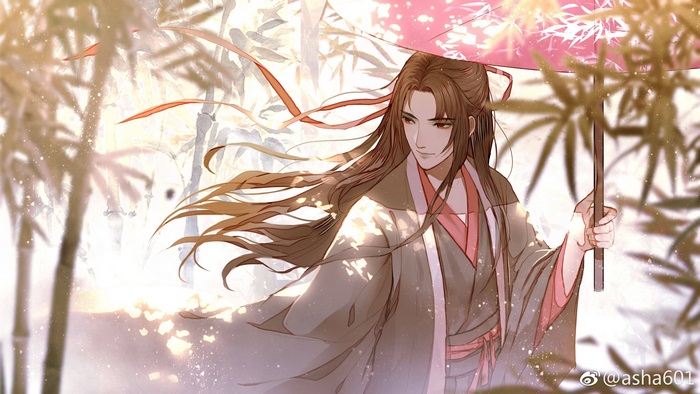 Lan Wangji from Mo Dao Zu Shi holding an umbrella