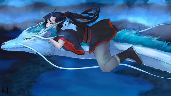 Wei Wuxian riding a dragon from Mo Dao Zu Shi