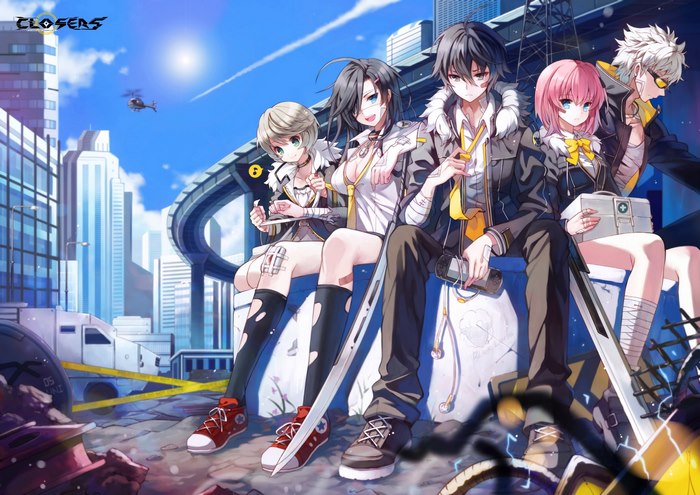 Characters from Closers in a city setting