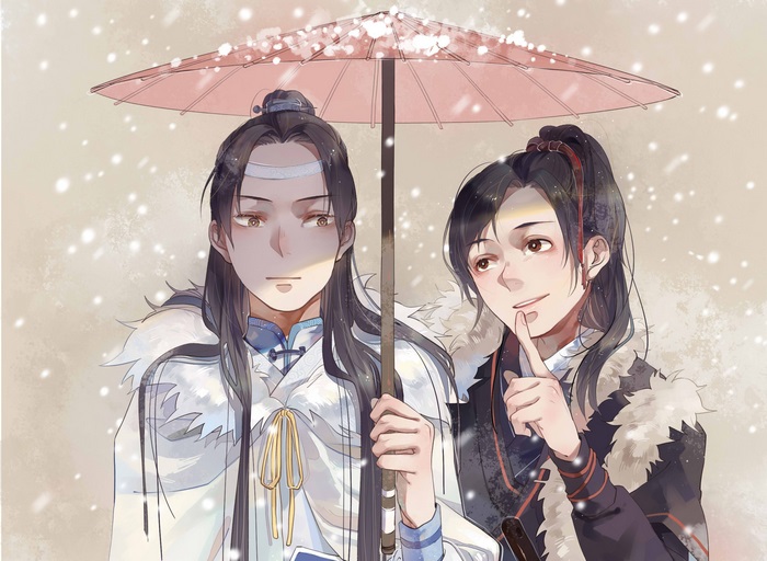 Lan Wangji and Wei Wuxian from Mo Dao Zu Shi under an umbrella