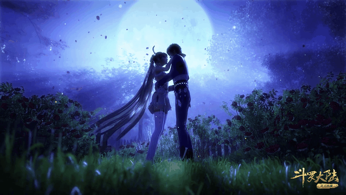 Couple embracing under the moon in Soul Land