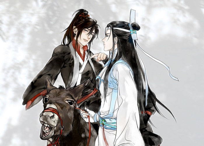 Wei Ying and Lan Zhan from Mo Dao Zu Shi on a donkey
