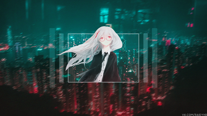 Anime Girl with White Hair and Glasses