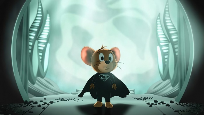 Jerry from Tom and Jerry in a superhero costume