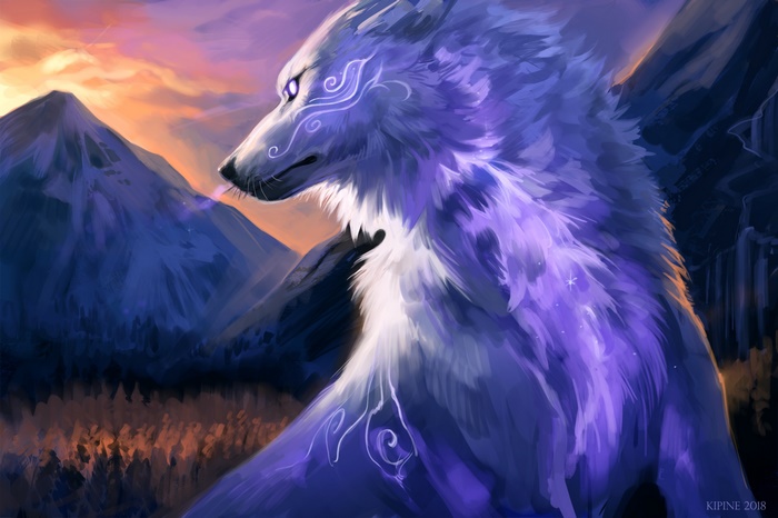 Fantasy Purple Wolf with Mystical Markings