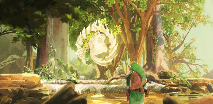Link from The Legend of Zelda: Breath of the Wild in a forest