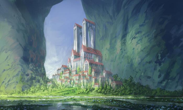 Forgotten Kingdom castle nestled in a rocky cove
