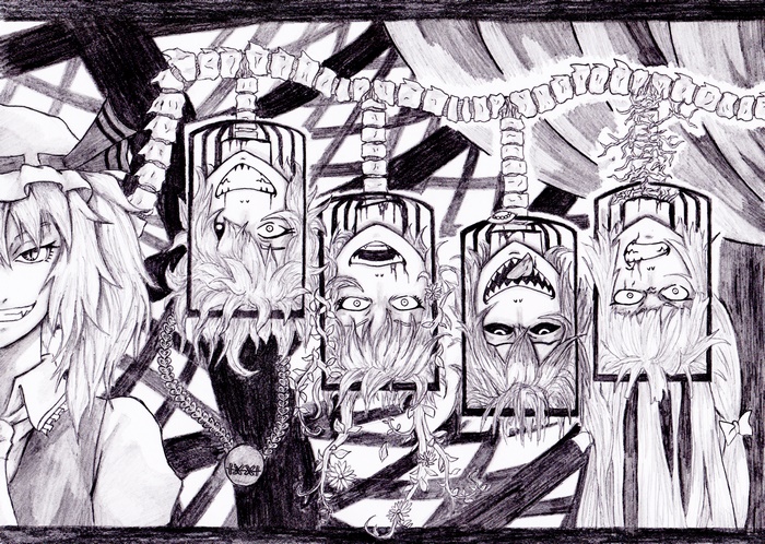 Touhou Project: Four characters in cages