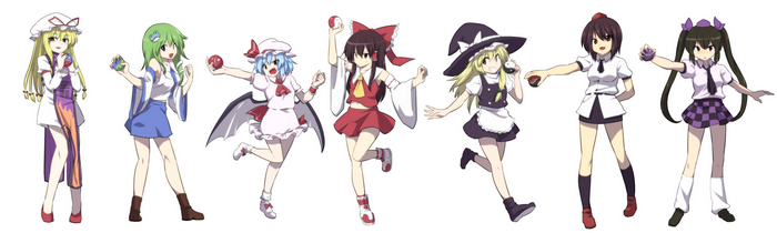 Touhou Project characters: Marisa, Sanae, Remilia, Hatate, Aya, Reimu, Yukari
